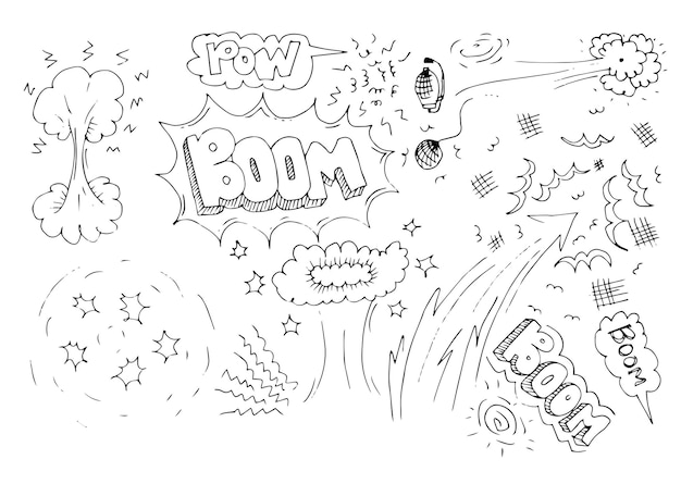 Hand drawn comic doodles on white background