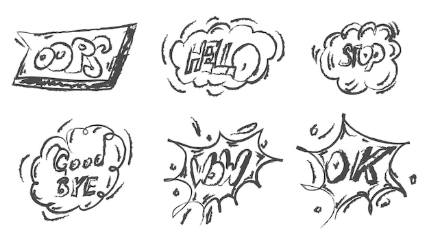 Vector hand drawn comic speech bubbles with popular message sketch design