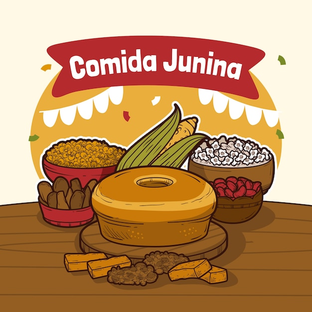 손으로 그린 comida junina 요소