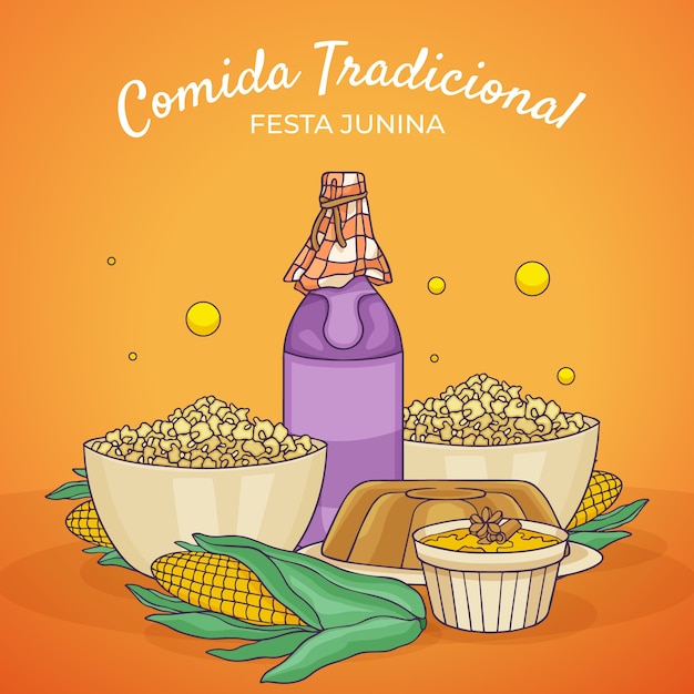 Vettore illustrazione disegnata a mano di comida junina