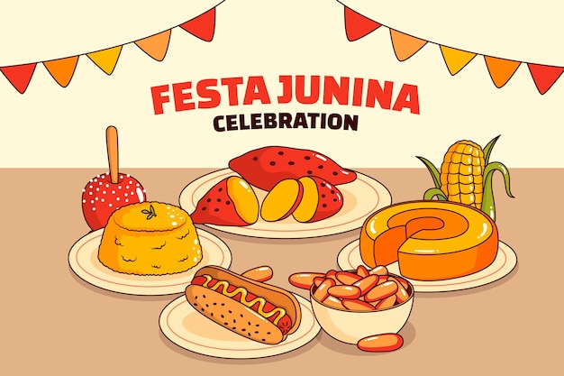 Вектор Нарисованная рукой иллюстрация comida junina