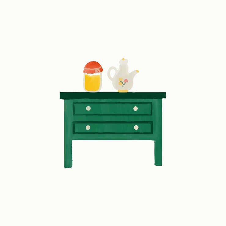 Vector hand drawn commode vintage chest of drawers old green colorswatercolor vector illustration