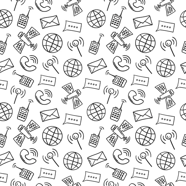 Vector hand drawn communication seamless pattern