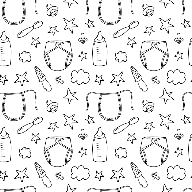 Vector hand drawn complenebtary food baby seamless pattern doodle vector baby elements isolated