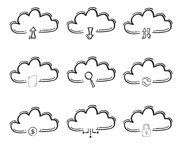 Vector hand drawn computer cloud related icon in doodle style