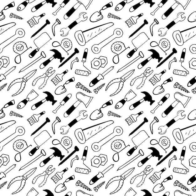 Hand Drawn Construction tool seamless pattern