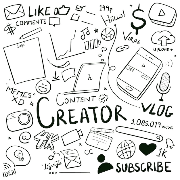 hand drawn content creators scrabble doodle vector hand drawn doodles icon
