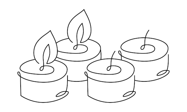 Ручной рисунок непрерывной одной линии четыре свечи векторная икона Рождество пришествие две горящие свечи