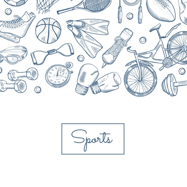 Vector hand drawn contoured sports equipment 