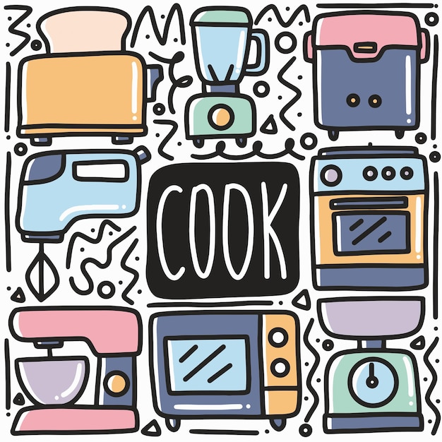 Hand-drawn cook equipment doodle art design element illustration