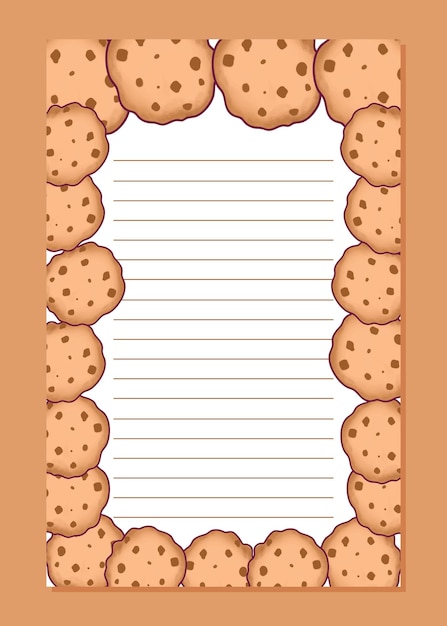 Vector hand drawn cookie doodle note pad template