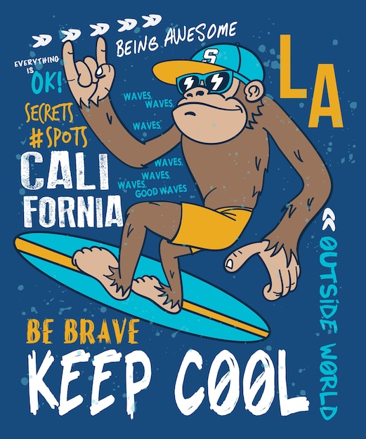 Hand drawn cool monkey vector design for t shirt printing