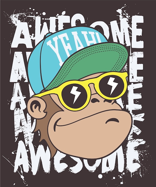 Vector hand drawn cool monkey vector design for t shirt printing