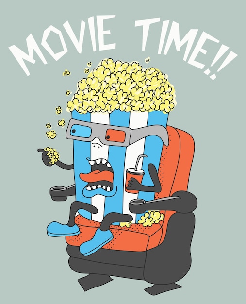 Vector hand drawn cool popcorn vector design for t shirt printing