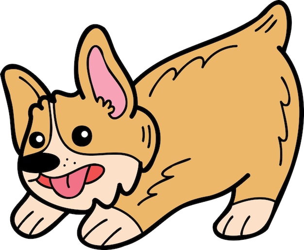 Нарисованная вручную собака корги играет иллюстрацию в стиле каракулей