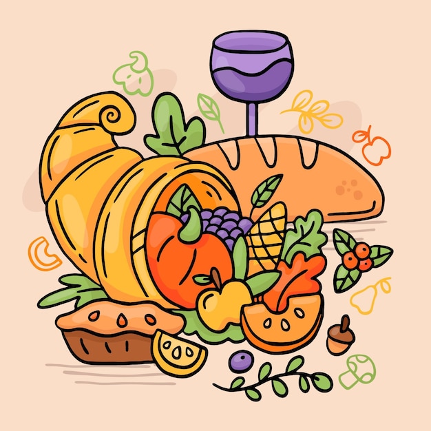 Vector hand drawn cornucopia illustration