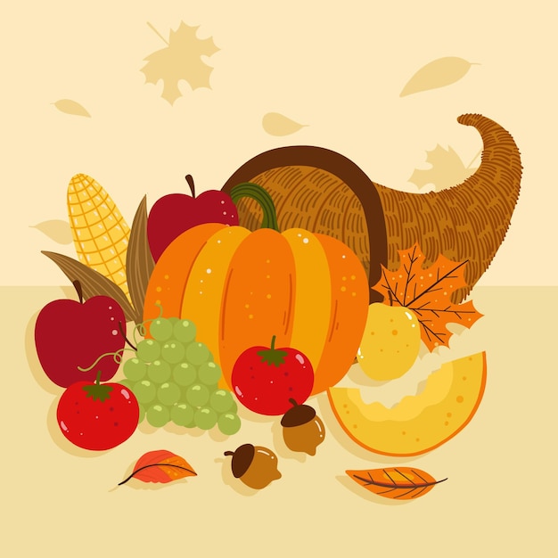 Vector hand drawn cornucopia illustration