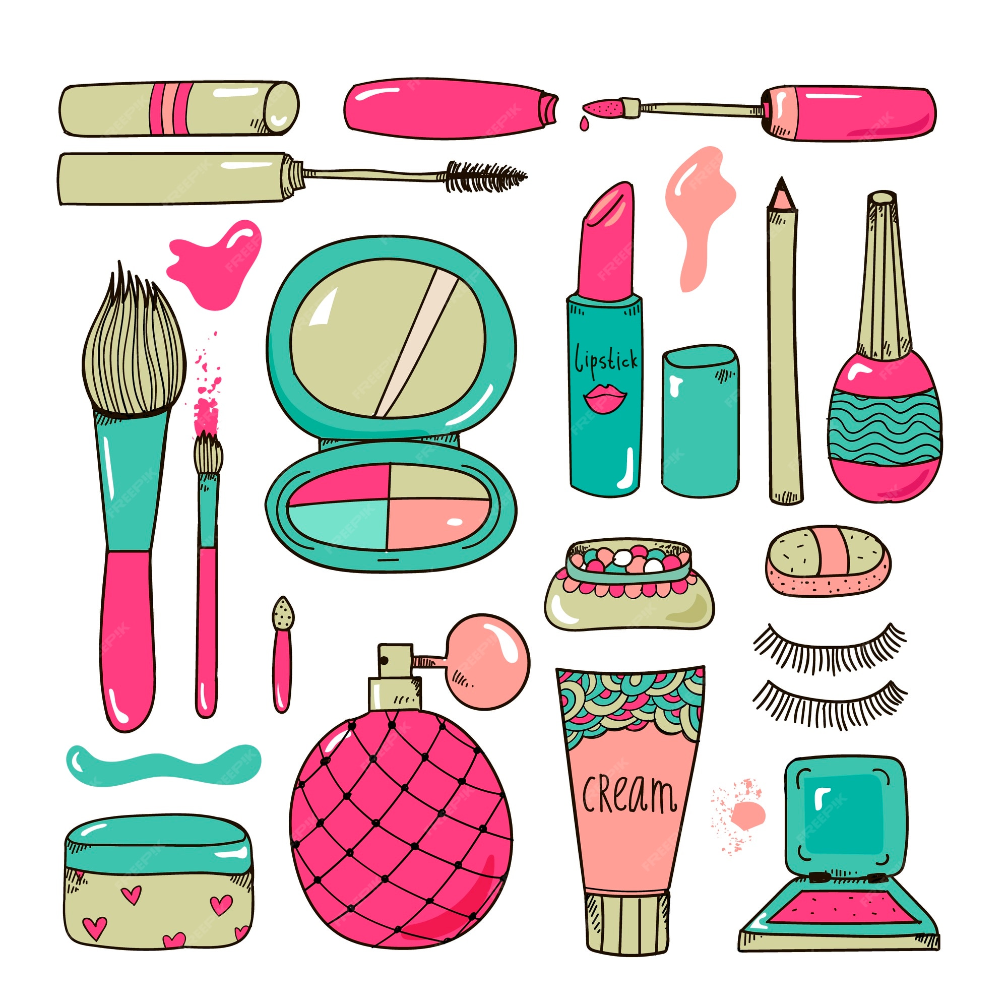 Premium Vector | Hand drawn cosmetics make up tools illustration colorful  cartoon style isolated