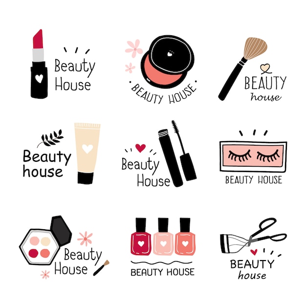 Vector hand drawn cosmetics set. handwritten lettering