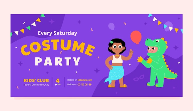 Hand drawn costume party horizontal banner