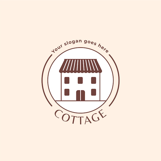 Vettore logo dell'edificio cottage disegnato a mano