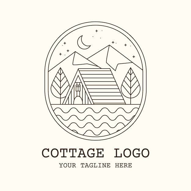 Vettore logo del cottage disegnato a mano