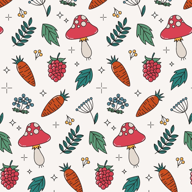 Vector hand drawn cottagecore pattern