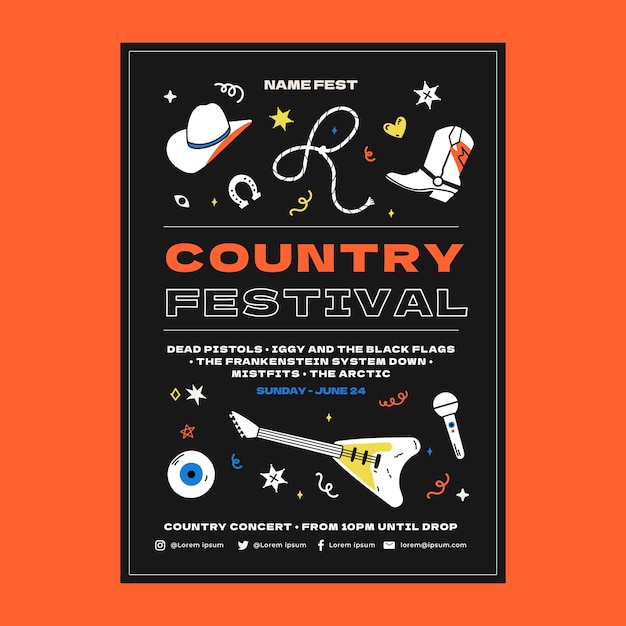 Modello di poster di musica country disegnato a mano