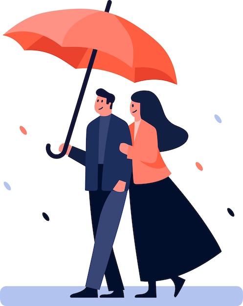 ベクトル 背景に隔離された平らなスタイルで雨の中で傘を握っている手描きのカップル