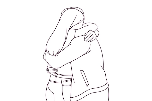 Hand drawn couple hugging each other illustration