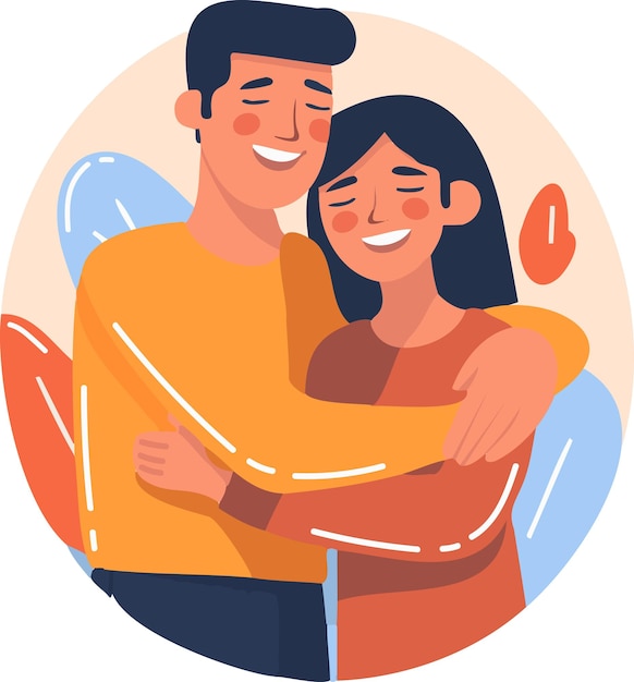 Vector hand drawn couple hugging in flat style