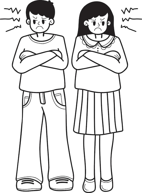 Hand drawn couple man and woman angry illustration