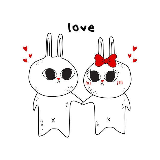 Hand-drawn couple rabbit.valentine's day illustration.