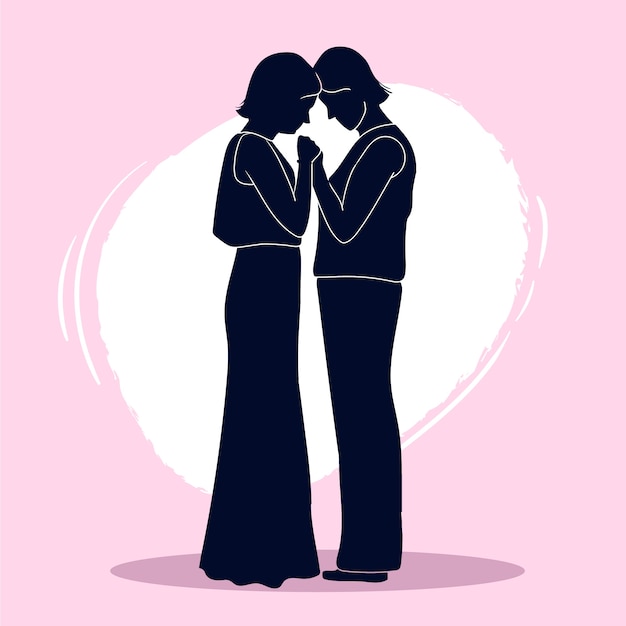 Vector hand drawn couple silhouette illustration