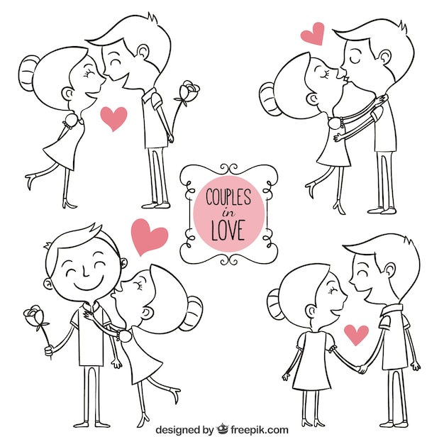Vector hand drawn couples in love