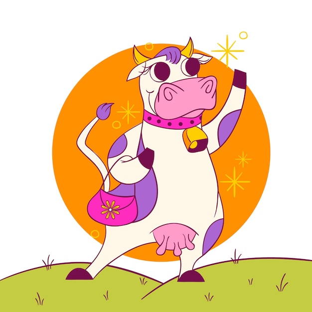 Hand drawn cow cartoon illustration