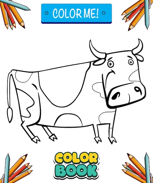 Vector hand drawn cow coloring illustration