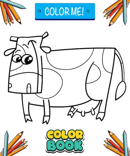 Vector hand drawn cow coloring illustration