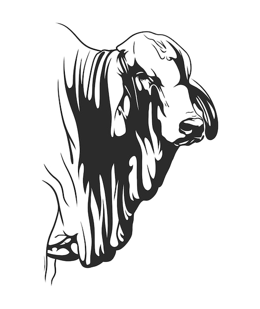 Hand drawn cow head in line art style