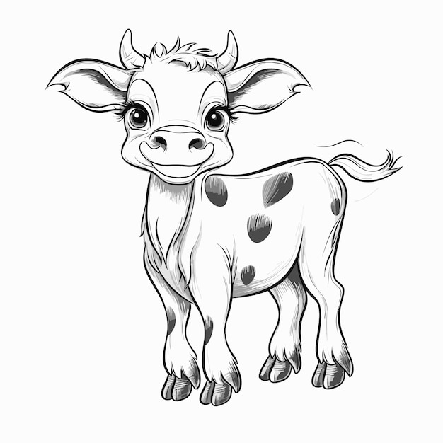 Vector hand drawn cow outline illustration cute cow coloring pages for children