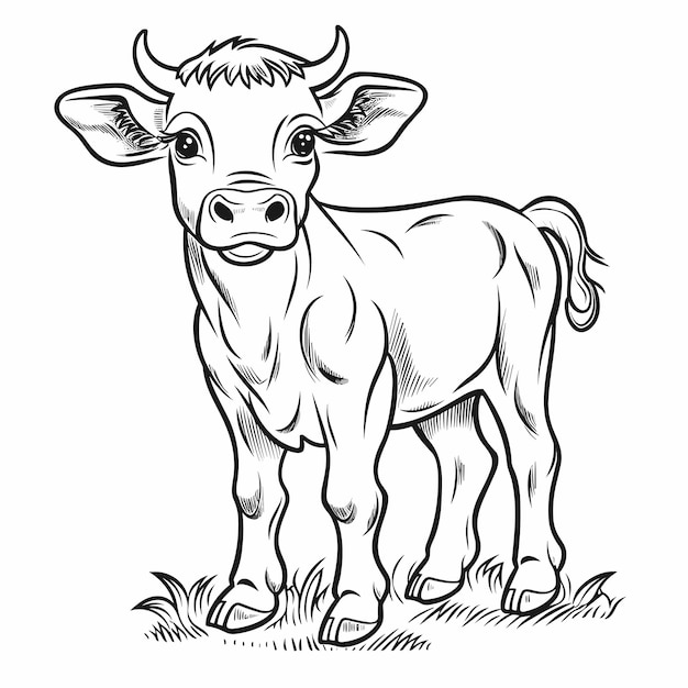 Vettore illustrazione del contorno della mucca disegnata a mano simpatiche pagine da colorare di mucca per bambini