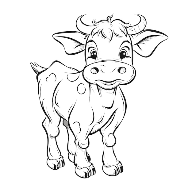 Vector hand drawn cow outline illustration cute cow coloring pages for children