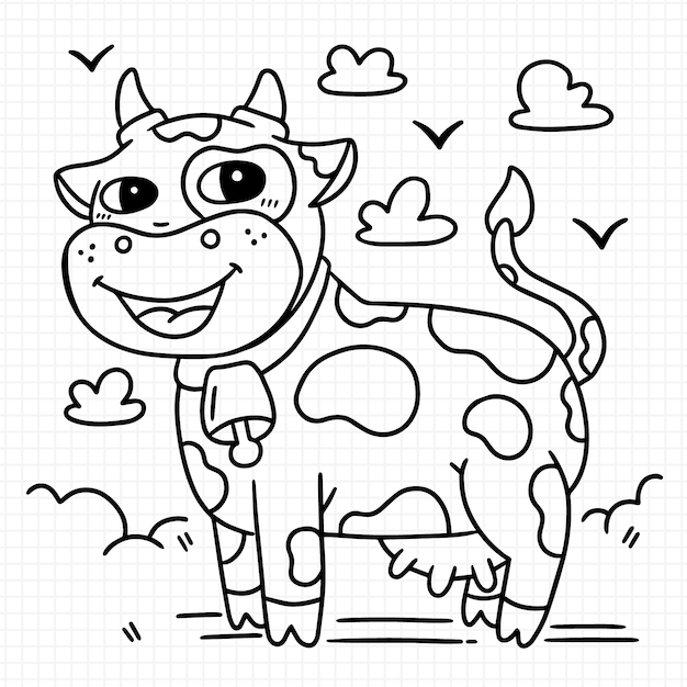 手で描かれた牛の輪郭のイラスト