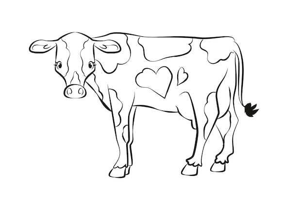Вектор Нарисованная рукой иллюстрация контура коровы