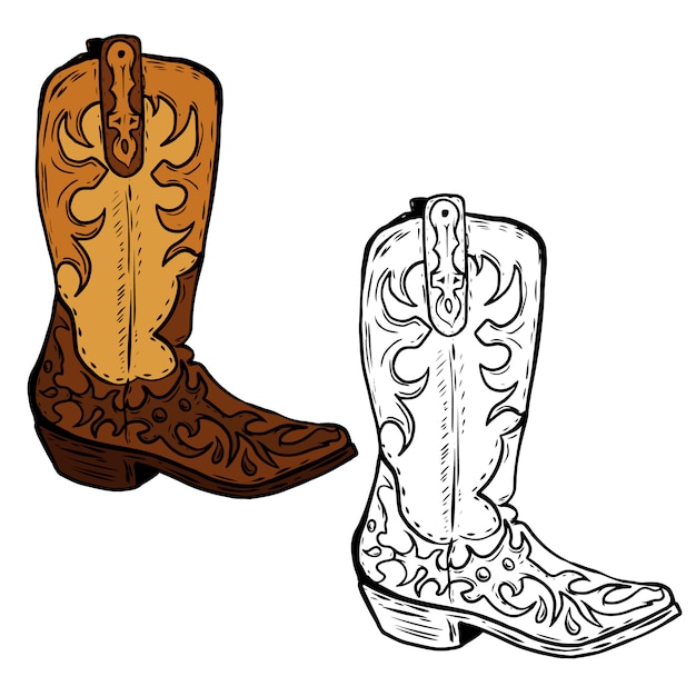 Hand drawn Cowboy boots illustration.  element for poster, flyer.  illustration