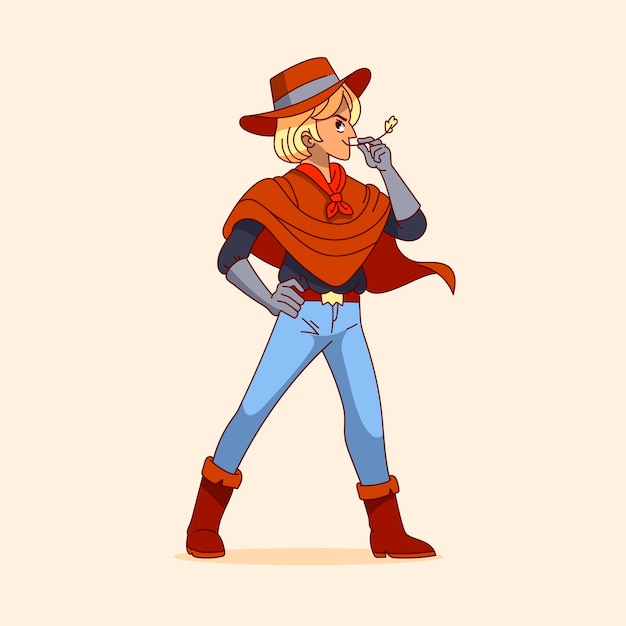 Hand drawn cowboy cartoon illustration