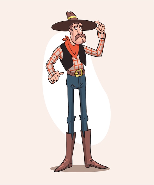 Vector hand drawn cowboy cartoon illustration