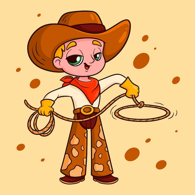 Vector hand drawn cowboy cartoon illustration