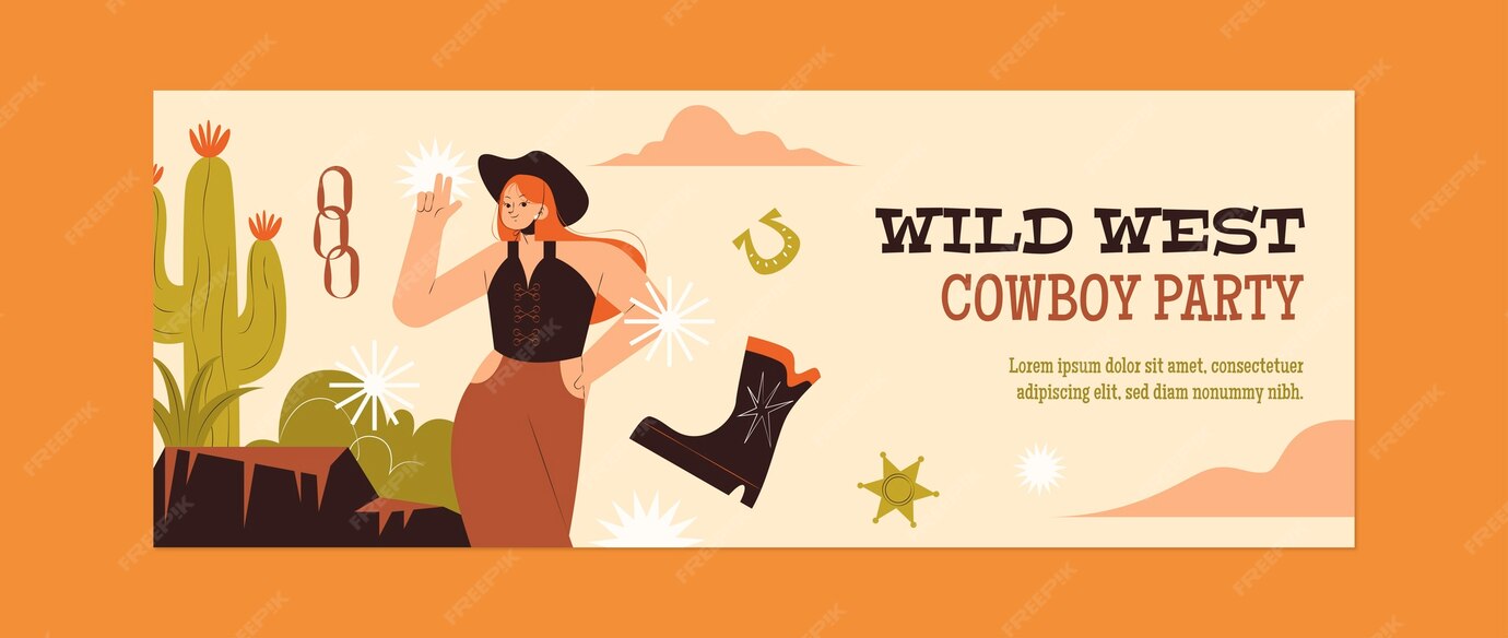 Premium Vector | Hand drawn cowboy party facebook cover template