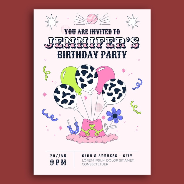 Vector hand drawn cowboy party invitation